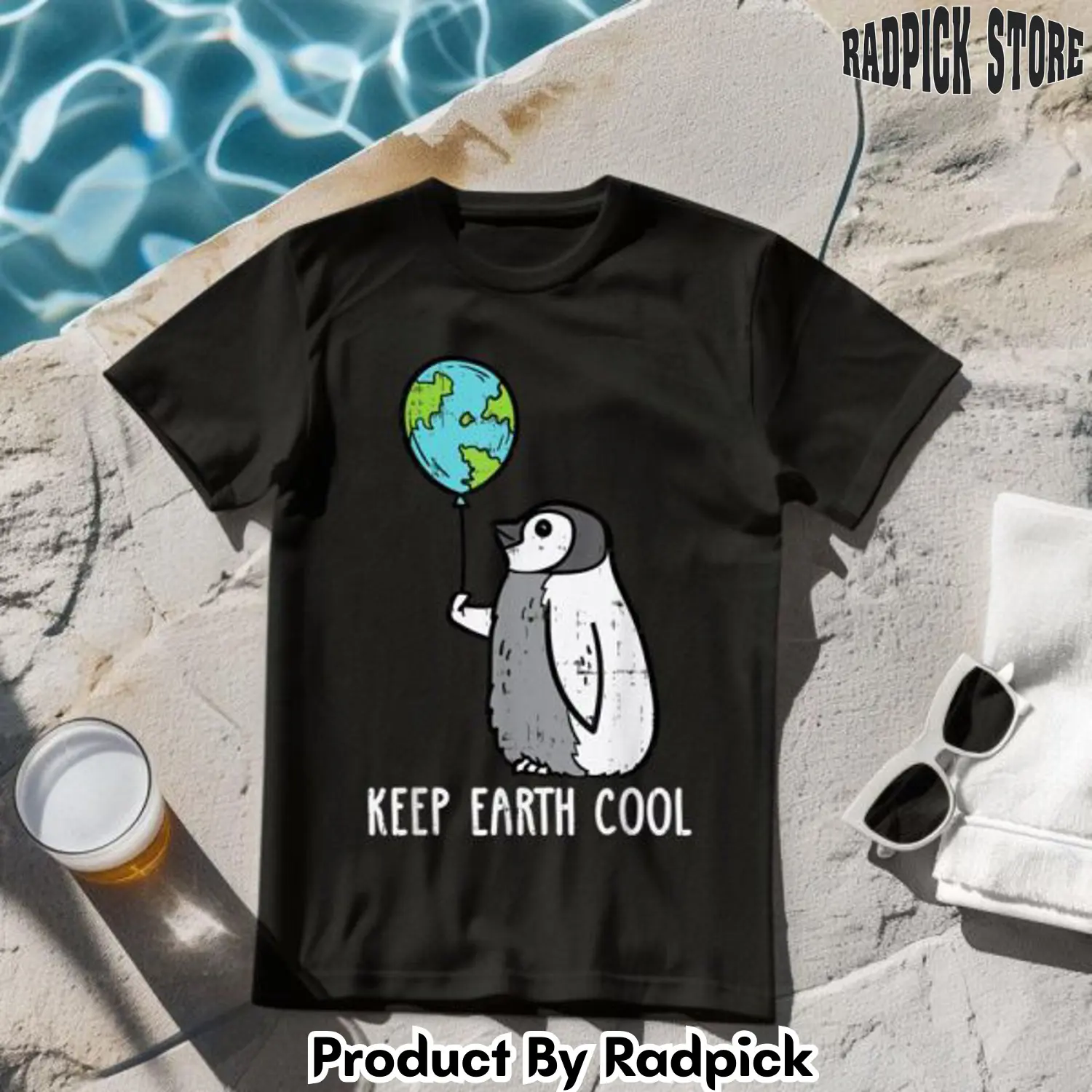 Keep earth cool penguin balloon earth day animal lover gift tshirt rp2633231